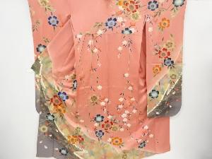リサイクル　桜模様刺繍振袖・袋帯・和装小物セット(重ね衿付き)